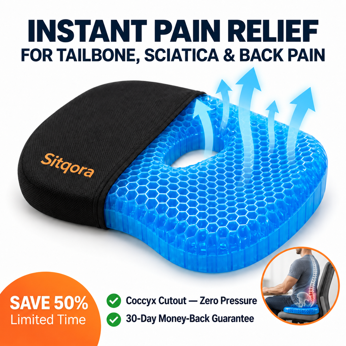Sitqora 100% Gel Seat Cushion